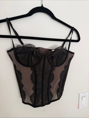 Urban Outfitters Black and Taupe Lace Corset Bandeau